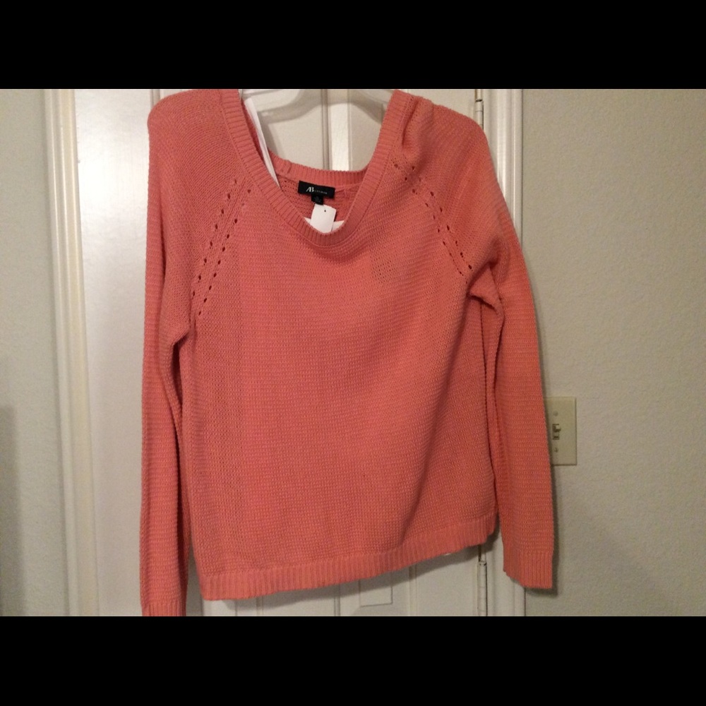 AB Studio XL lt orange sweater white cami tank.